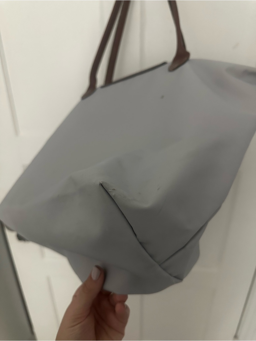 Longchamp Le Pliage Tote Bag - Grey with Brown Trim - Picture 5 of 8
